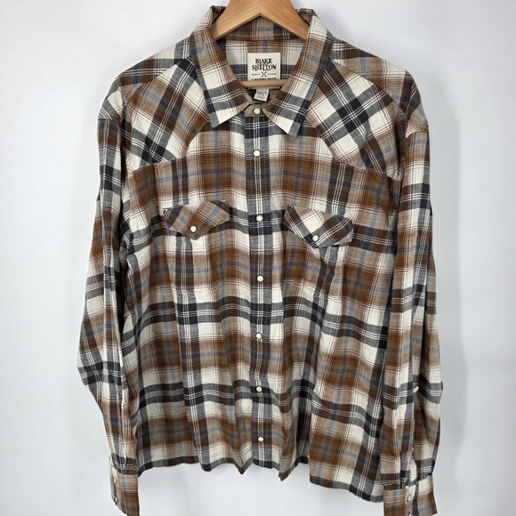 Blake Shelton Lands End Mens 3XL Flannel Shirt Pearl Snap Western Long Sleeve - Picture 2 of 7
